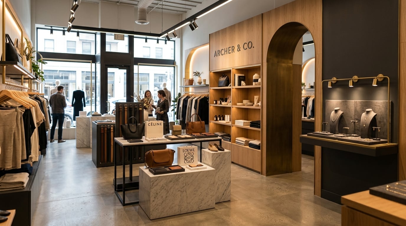 Boutique elegante con exhibición de productos premium